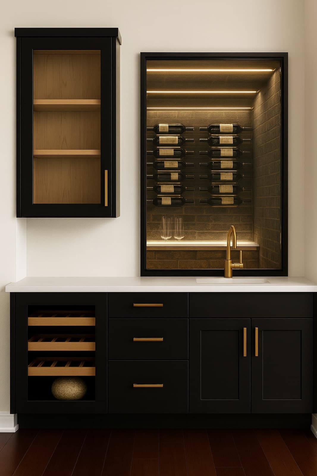 modern wine storage and kitchenette for MVK Construction